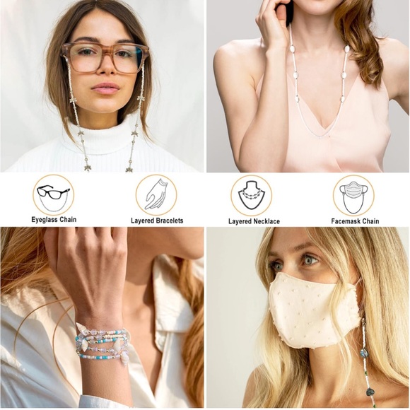 Eyeglass Sunglass Beaded Coastal Beach Seashell Glasses Chain - Picture 8 of 11